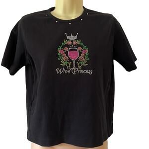 Las Olas Size M Black “Wine Princess “ Embellished Knit Top Boxy Fit Y2K